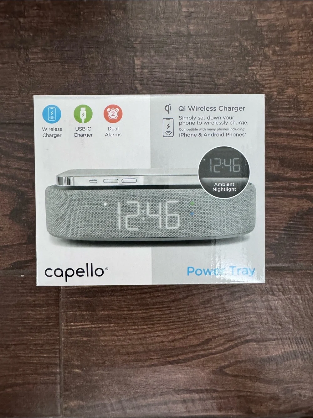 CAPELLO power tray alarm table clock wireless charger